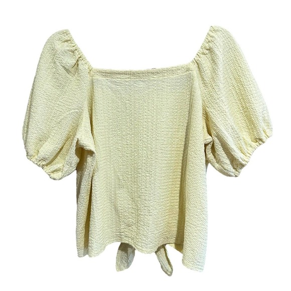 LOFT Women’s Square Neck Tie Front Soft Yellow Blouse Puff Sleeve Top Size M - Picture 5 of 14